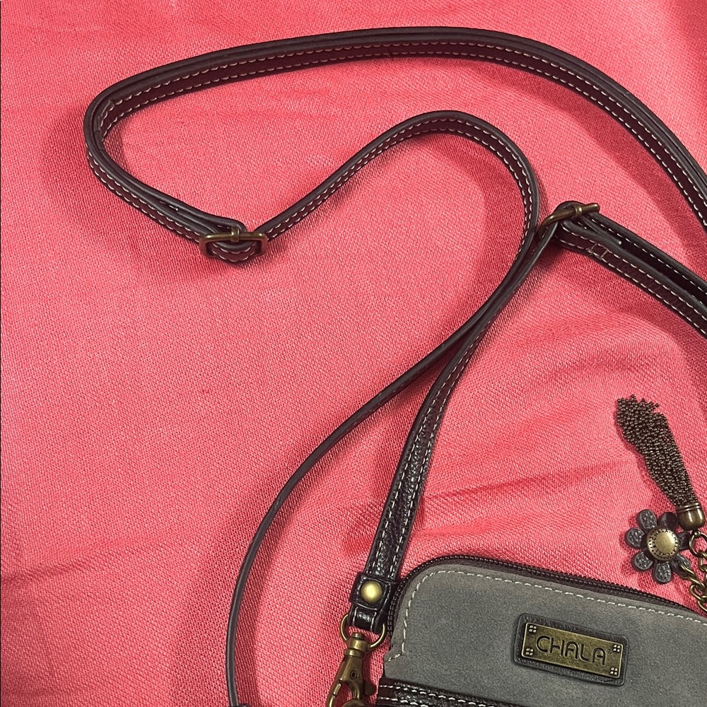 Chala Black/Gray Suede Crossbody Mini- Purse/Phone Bag with Medallion Accents - Picture 6 of 11